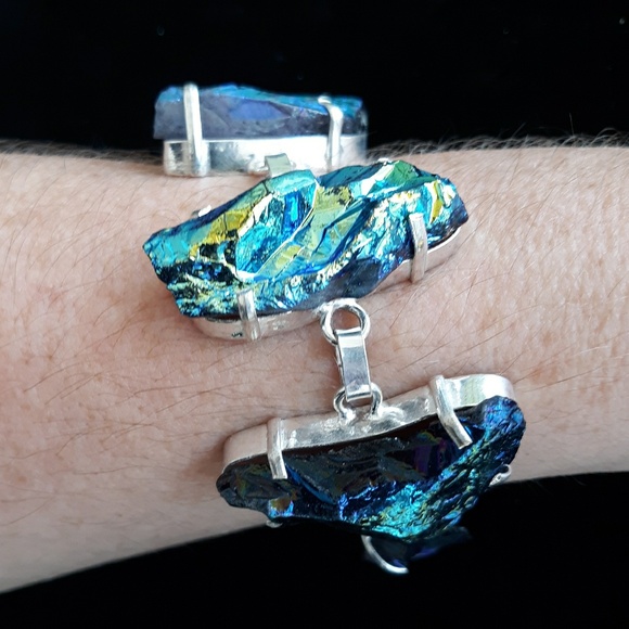 New Rainbow Titanium Crystal Agate Silver Bracelet. - Picture 4 of 8